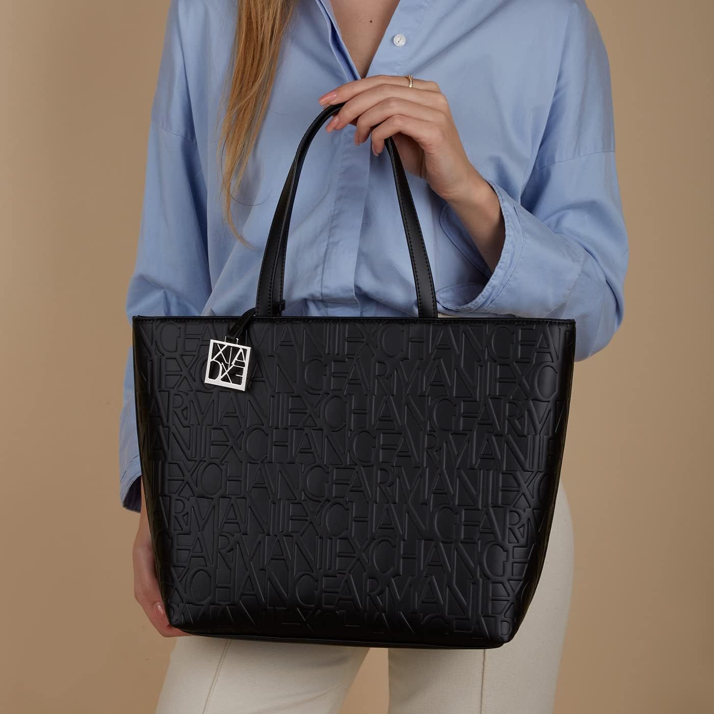 Armani Exchange Women's Liz - Open Medium Shopping Handtasche, Nero Black, 28x11x40 cm (L x H T) EU Damentaschen Naty Shop