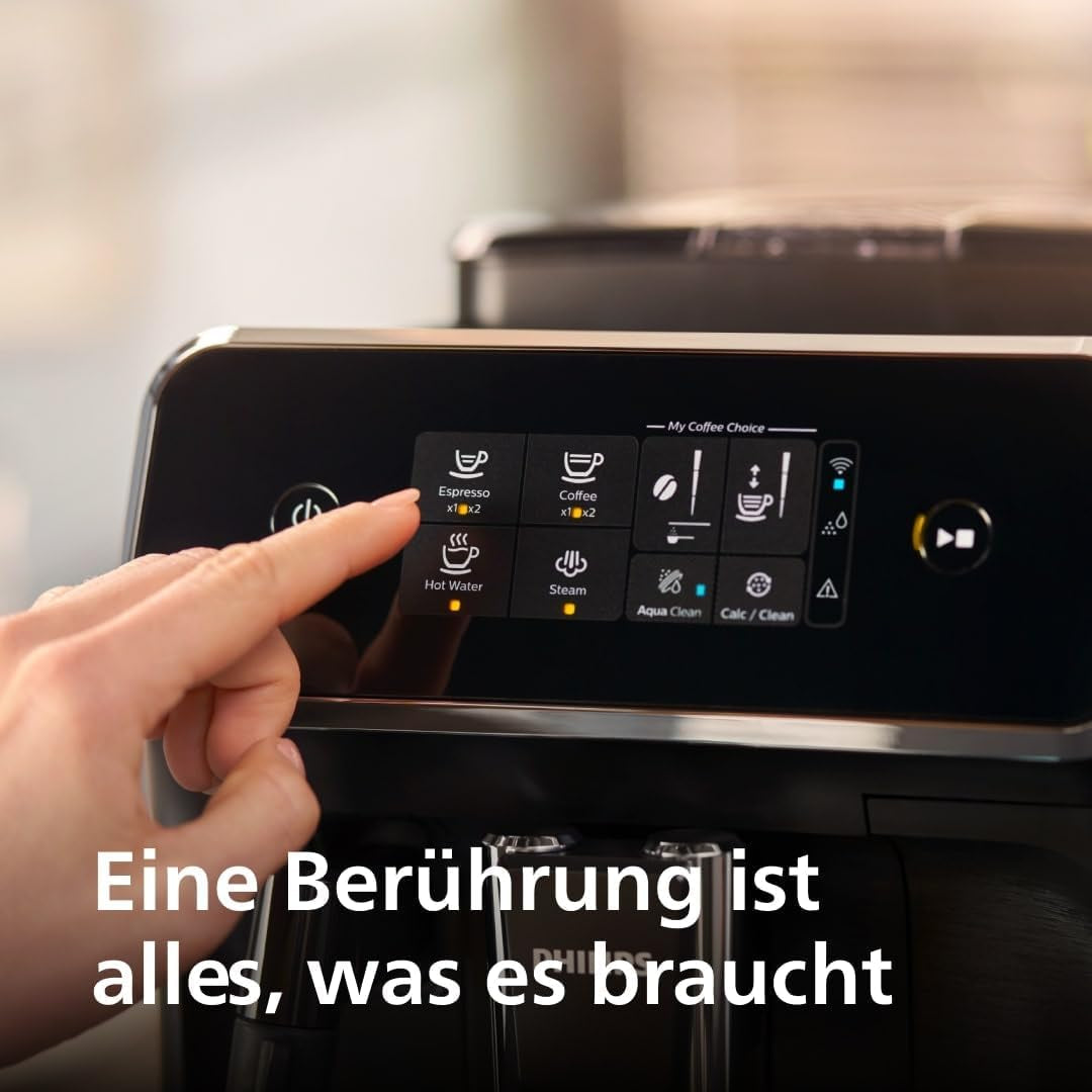 PHILIPS automatische Espressomaschine 2200-Serie – 2 Kaffeespezialitäten, Touch-Display, klassischer Milchaufschäumer, Keramikmahlwerk, mattschwarz (EP2220/10)