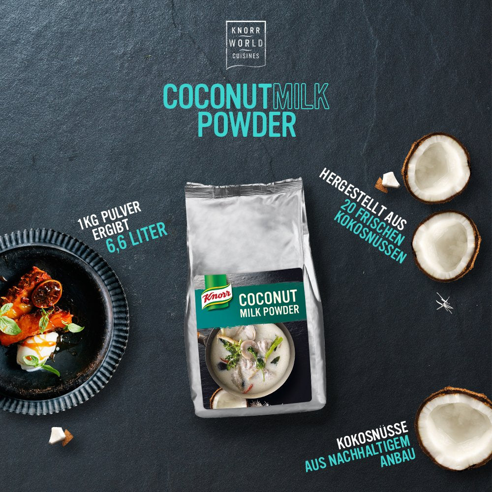 Knorr Kokosmilch Pulver (Milchpulver aus 20 frischen Kokosnüssen, ergibt 6,6 Liter Kokosmilch) 1er Pack (1 x 1 kg)