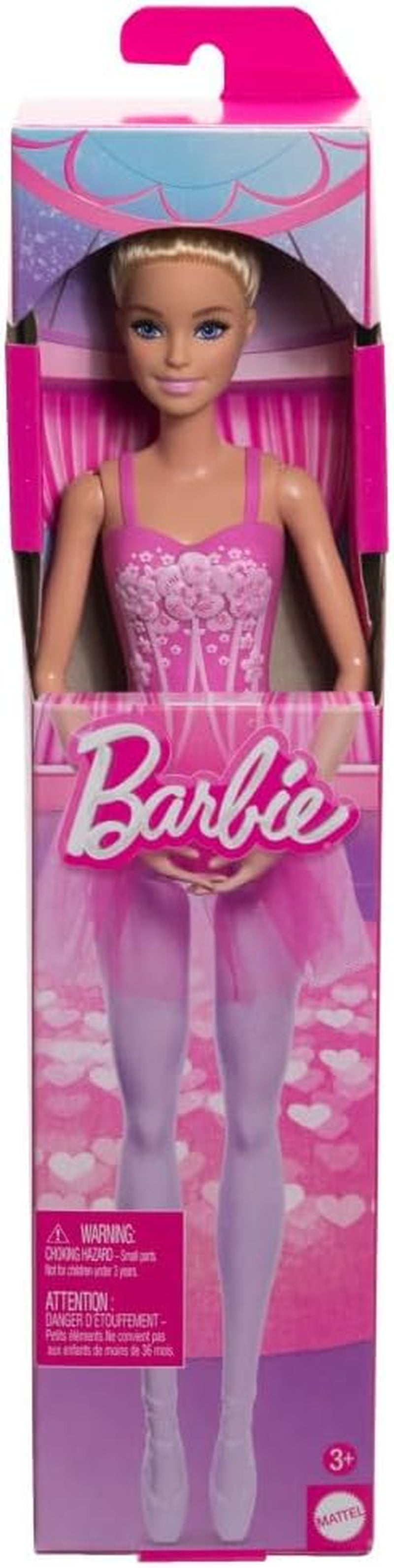 Barbie-Ballerina-Puppe, modische blonde Puppe in abnehmbarem lila Tutu mit Ballettarmen und spitzen Schuhen HRG34