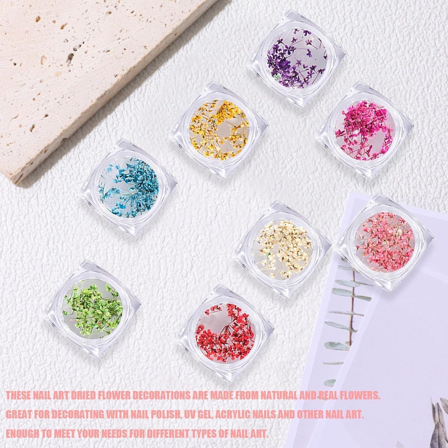 Getrocknete Blumen für Nägel, 8 Gläser, 3D-getrocknete Blumen für Nägel, natürliche bunte Nagelaufkleber, getrocknete Blumen, Nagelzubehör für Nageldekoration, DIY-Handwerk