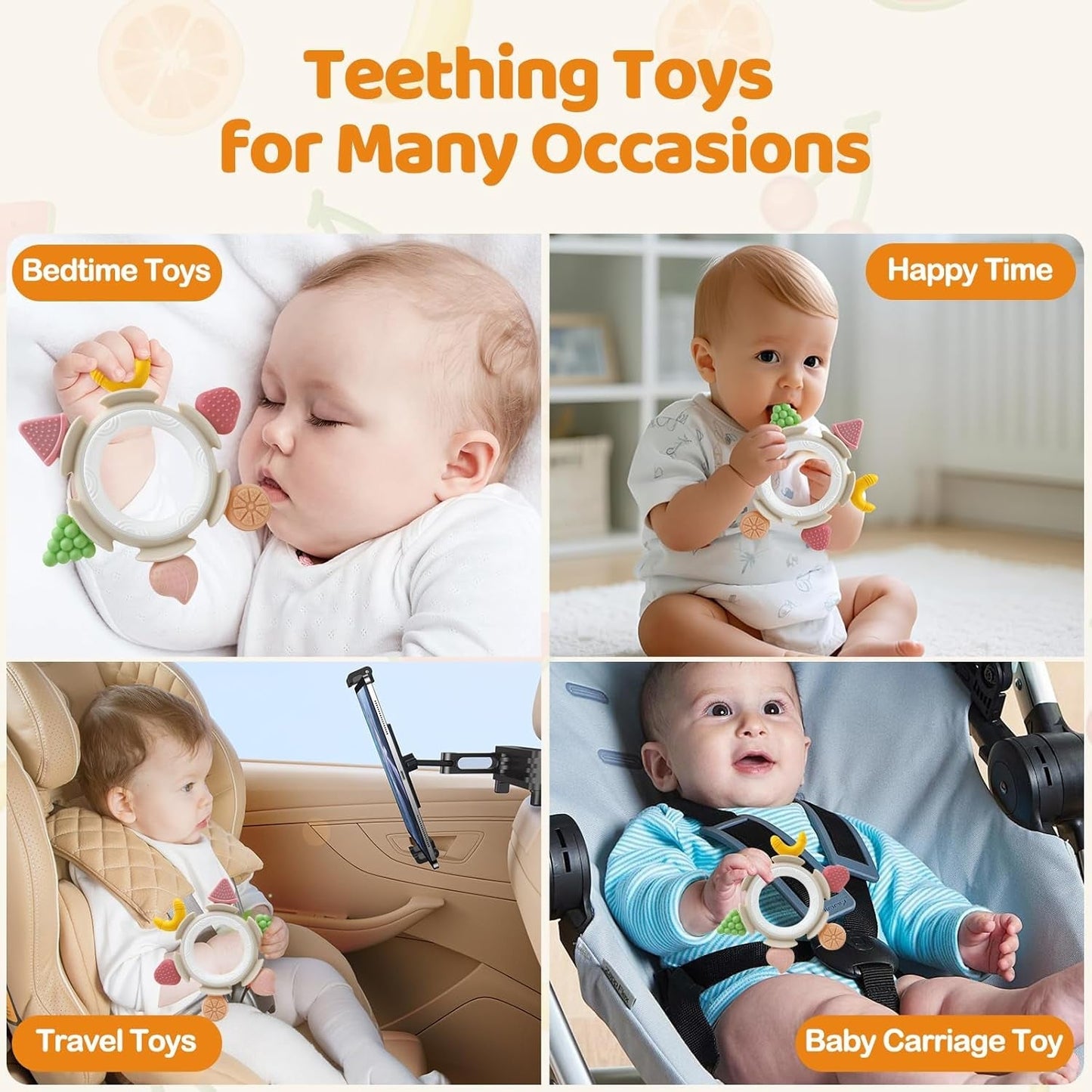 Baby-Beißring, sensorisches Spielzeug für 0 3 6 7 8 9 10 12 Monate, Baby-Zahnhilfe-Spielzeug für Neugeborene 3 6 12 18 Monate, Jungen und Mädchen, Ostergeschenke für Babyparty, Party, braun