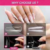 Alyvisun Ballett-Nagelspitzen, 500 Stück, vollständig abdeckende Acryl-Nagelspitzen mit 240 Stück Nagelaufkleber-Set, 10 Größen, transparente Gel-Nagelspitzen, weiche Gel-Nagelspitzen, Ballerina-Nagelspitzen