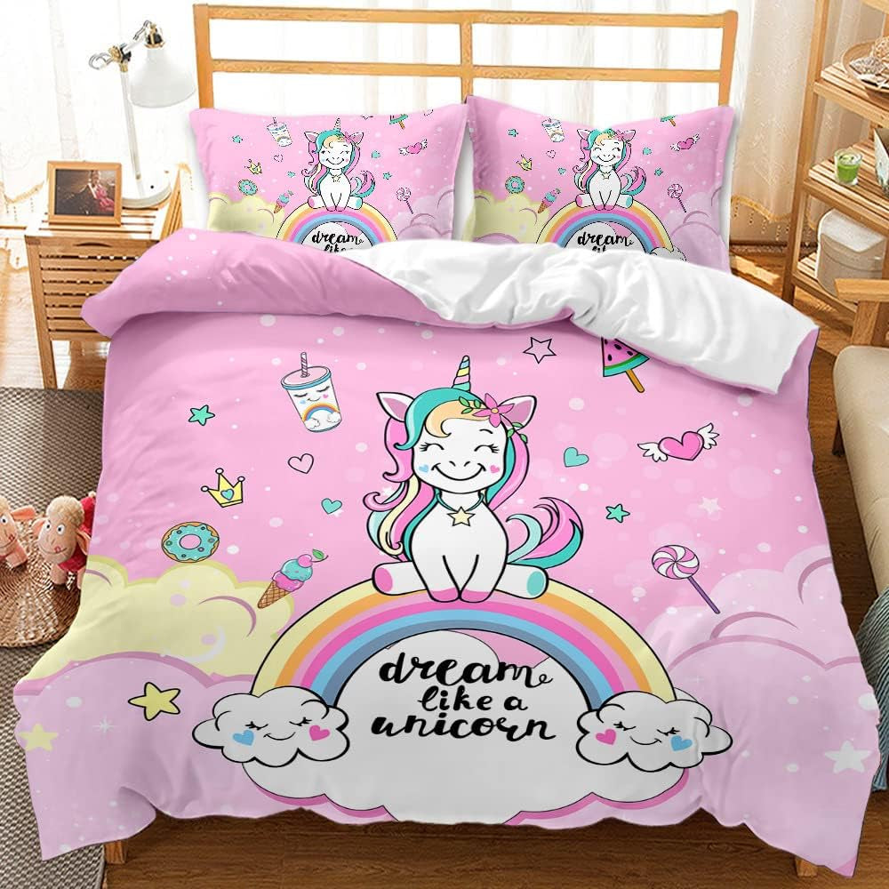 Bettwäsche für Mädchen, Einhorn, 2 Kissenbezüge. Bettwäsche – Kinder Naty Shop Einhorn Pink (Modell 1) 135×200 cm