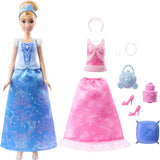 Mattel Disney Princess Toys Cinderella-Modepuppe mit 2 Outfits, 9 Accessoires, 2 Oberteilen mit Clips und 2 Röcken. 2-in-1-Geschichten, inspiriert vom Disney-Film JCR95