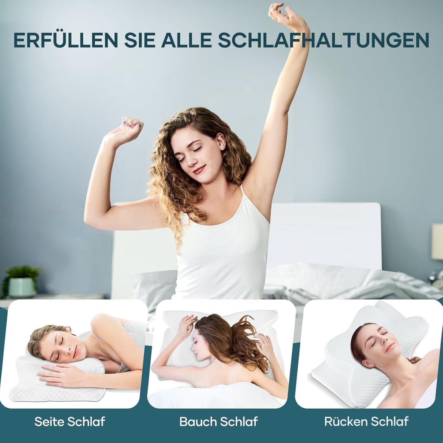 Nackenkissen, Kopfkissen, orthopädisches Kissen, Memory-Schaum-Kissen, ergonomisches Kopfkissen, Nackenstützkissen, Anti-Seitenaufprall-Kissen für Seiten-, Rücken- und Bauchschläfer, weiße orthopädische Nackenkissen, Naty Shop