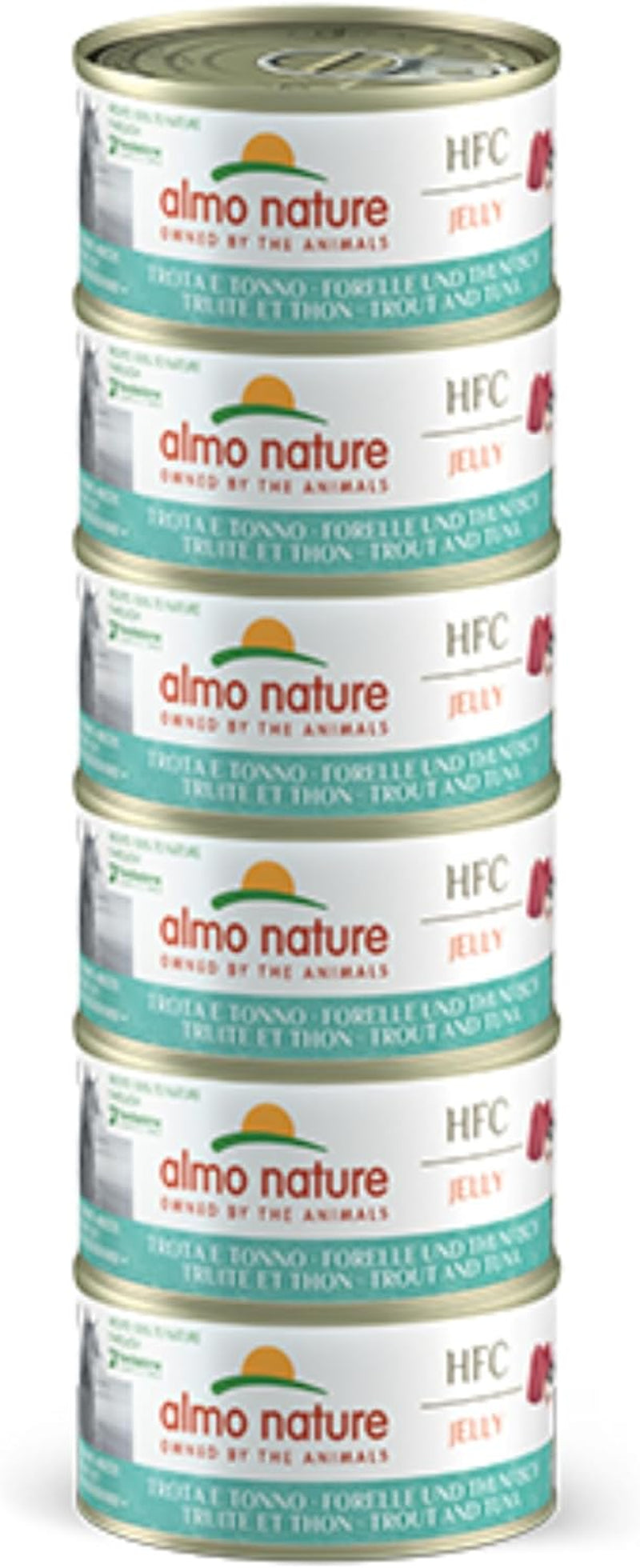 Almo Nature HFC Jelly – Nassfutter für erwachsene Katzen – Forelle und Thunfisch – menschliche Qualität, glutenfrei – 6 x 70 g