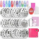 Biutee Nagelstempel-Set, 30-teilig, Nagelschablone, Nagelstempeln, Tiere, Blumen, Bilder, Nagelstempelplatte mit 2 Stempeln, 2 Schabern, Nageldesign-Zubehör, französischer Nagelstempel