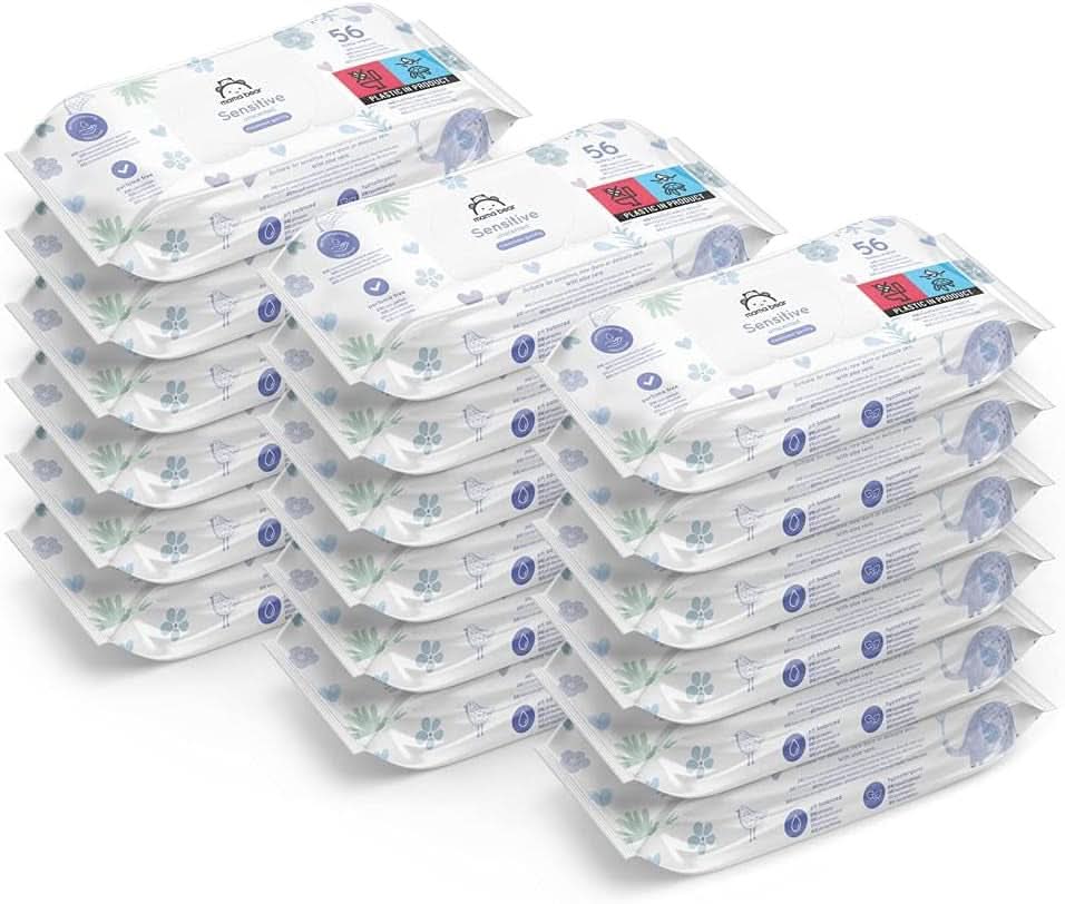 Naty Shop Mama Bear Sensitive Baby-Feuchttücher, parfümfrei, 56 Stück (18er-Pack)