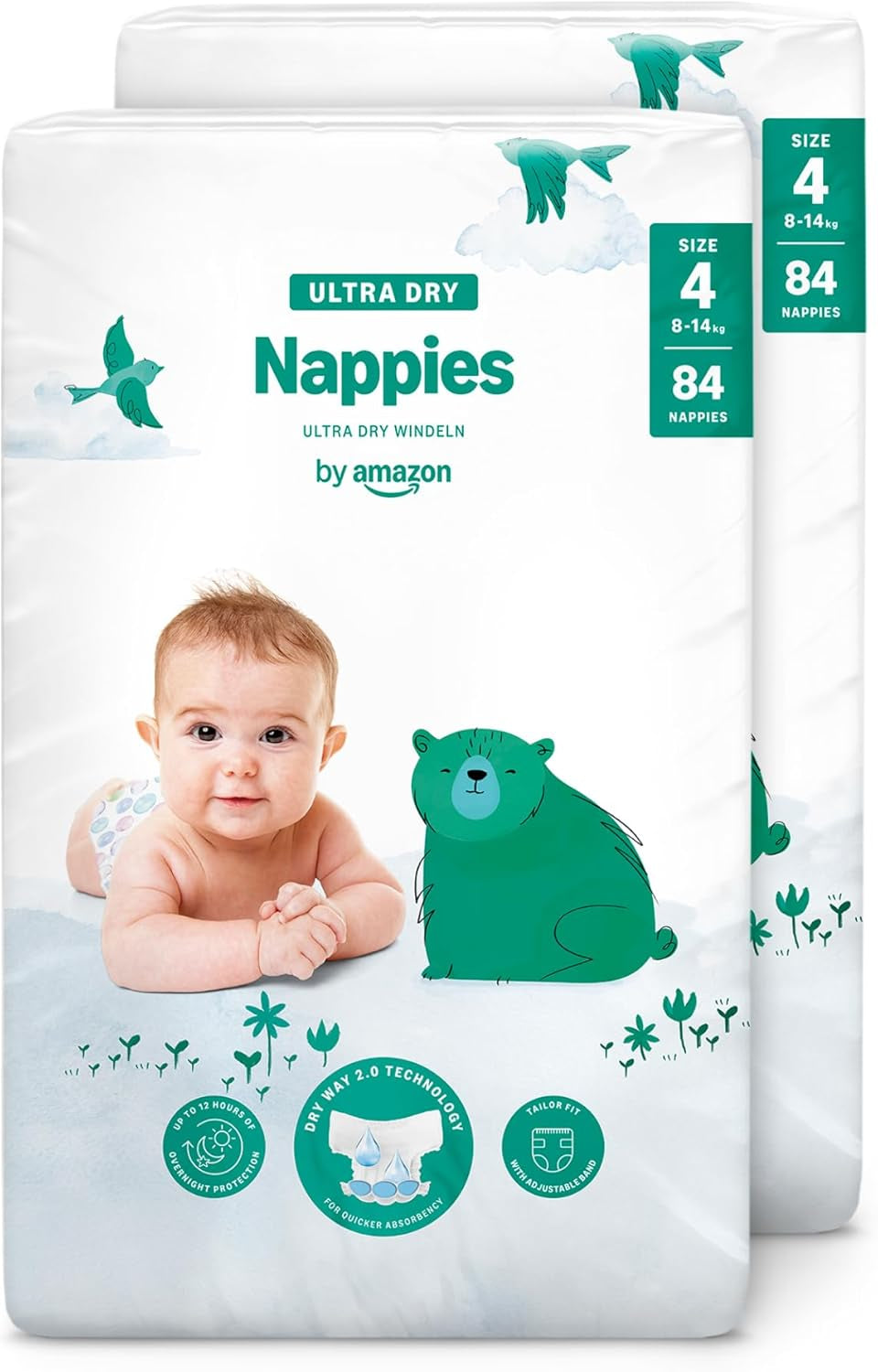 Amazon Ultra Dry Windeln, Größe 3 (4–9 kg) – Monatsbox, Weiß, 172 Stück (2 Packungen à 86 Stück) (ehemals Mama Bear, identisches Produkt)