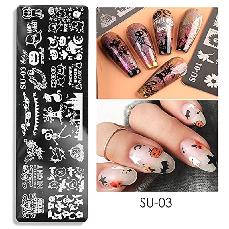 JMEOWIO Nail Stamping Schablonen Halloween 6 Stück Nagelstempel Schablonen Nail Art Dekoration Nageldesign Zubehör Böse Gruselige Kürbis-Geisterhexe