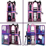 Monster High Buh-tique Hotel-Puppenhaus, faltbares Spielset mit gruseligen Überraschungen in jedem Zimmer und über 13 Spielsets, einschließlich Möbeln und Zubehör, JBF16