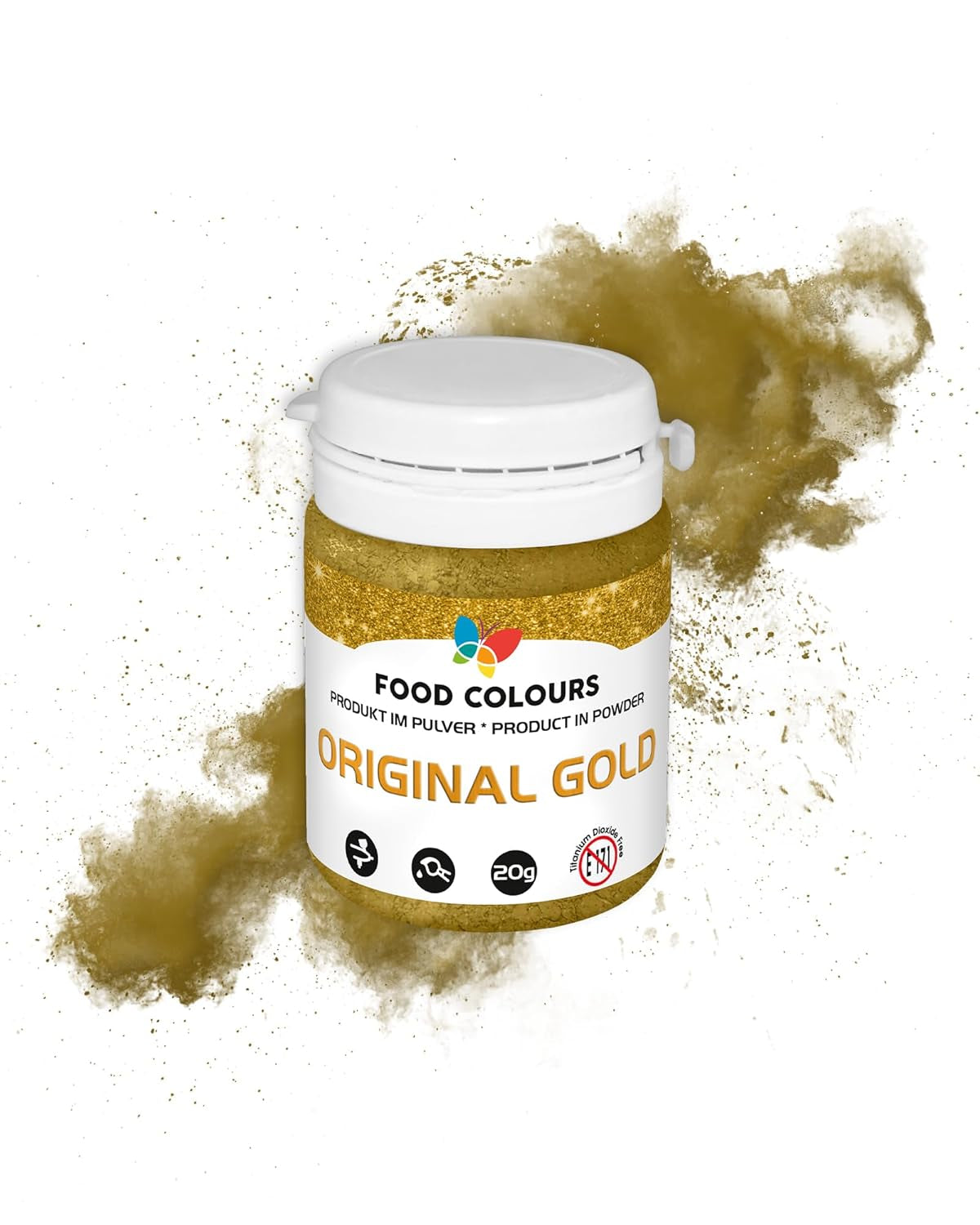 Lebensmittelfarbe Lebensmittelfarbpulver mit Metallic-Effekt, ORIGINAL GOLD 20G Lebensmittelfarbe – Ideal zum Dekorieren von Kuchen, Torten, Zuckerpasten, Keksen und Getränken.