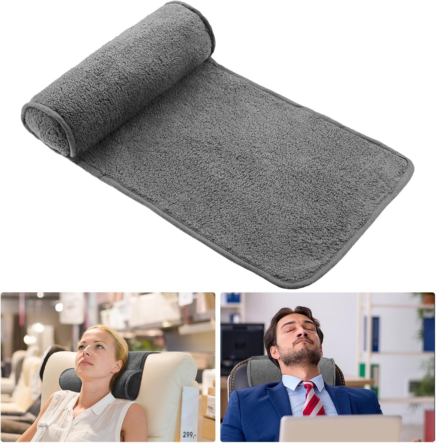 Nackenkissen für Liegesessel, Plüsch, verstellbares Kissen, Nackenrolle, rutschfestes Fleece, Sofa, Nackenkissen für Reisen, Zuhause, Liege, Sofa, Sessel (Dunkelgrau)