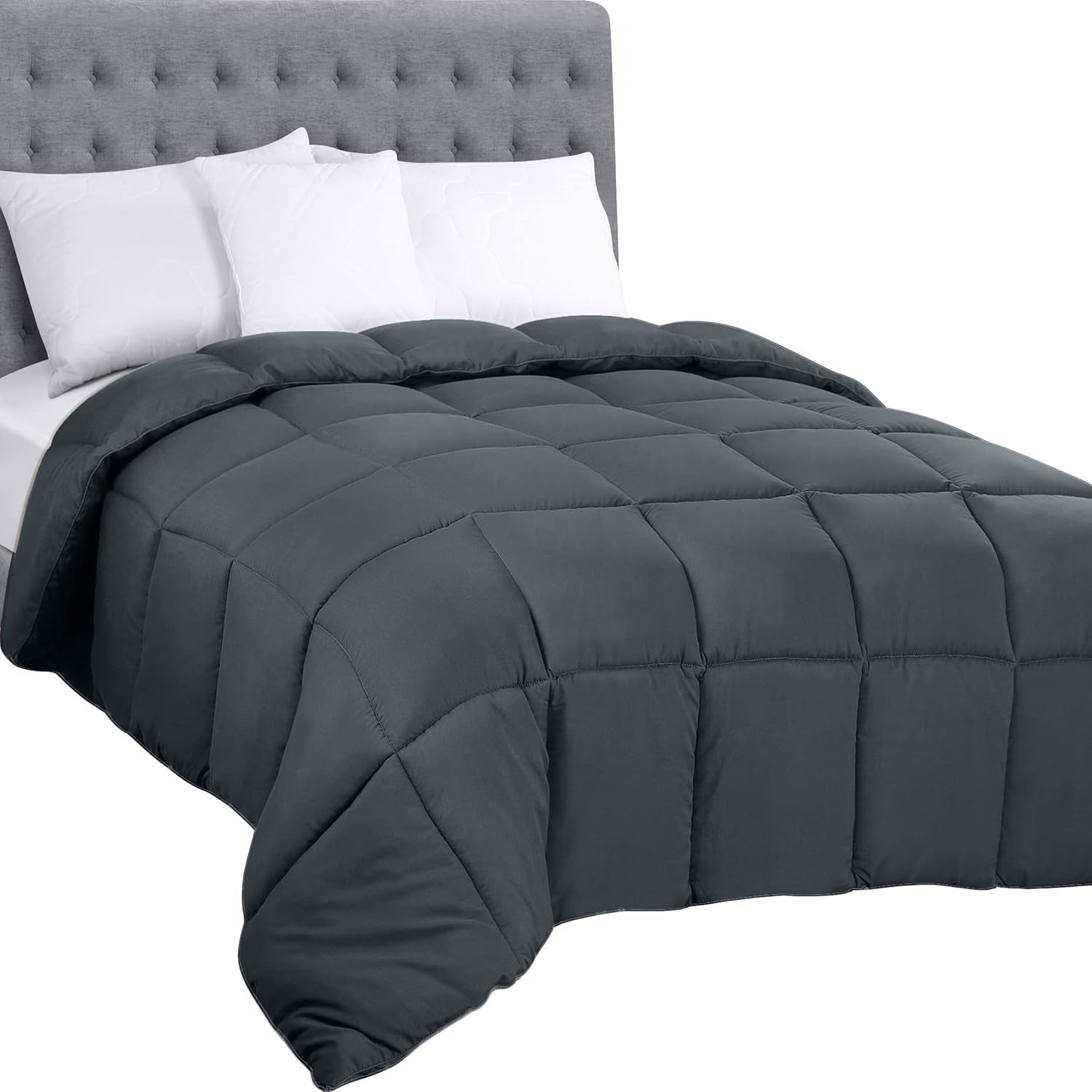 Utopia-Bettwäsche, Ganzjahresdecke, 250 g/m², Plüschfüllung aus silikonisierter Faser, Doppelbett, genäht in Box (Double XL, Hellgrau), Naty Shop Bettdecken und Steppdecken, Twin Grey