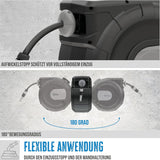 Automatischer Schlauchaufroller Güde 20-2-2 1/2 (zur Wandmontage, 180° drehbar, 20 m Schlauch, Wasserbrause, Wandhalterung, Einzugsautomatik, Einzugssperre, Transportgriff, 2 Schnellkupplungen)