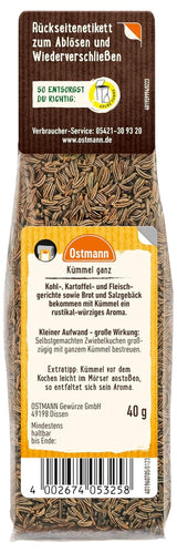 Ostmann - Ganzer Kreuzkümmel, zum Würzen von Brot und Gebäck, 40 Gramm Condimente Naty Shop