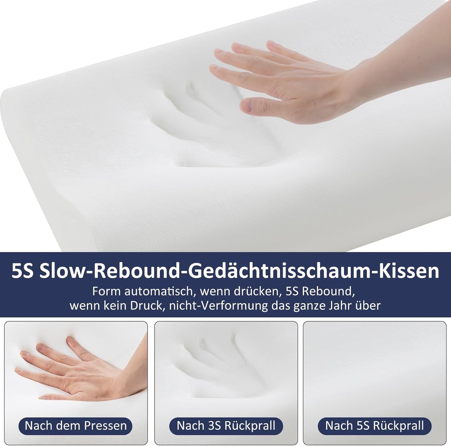 BedStory Memory Foam-Kissen, höhenverstellbares Nackenstützkissen, ergonomisches Kissen, Seitenschläferkissen für Rücken- und Bauchschläfer (60 x 36 x 12/10 cm)