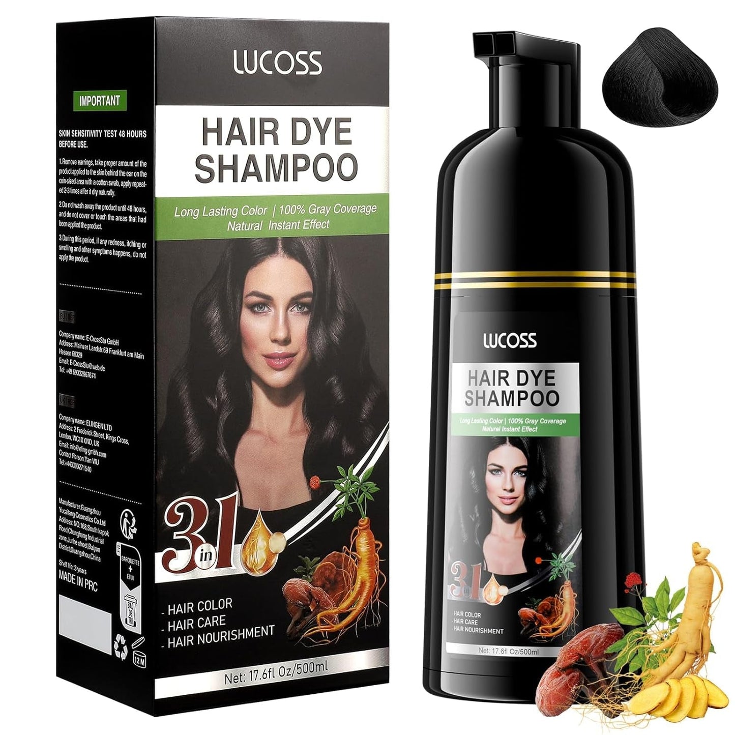 Sofortiges Shampoo für schwarzes Haar, natürliches Haarfärbe-Shampoo, 100 % Grauabdeckung – einfach und schnell, semi-permanente schwarze Haarfarbe, Haarfärbe-Shampoo für Männer und Frauen. Naty Shop schwarzes Haarfärbemittel