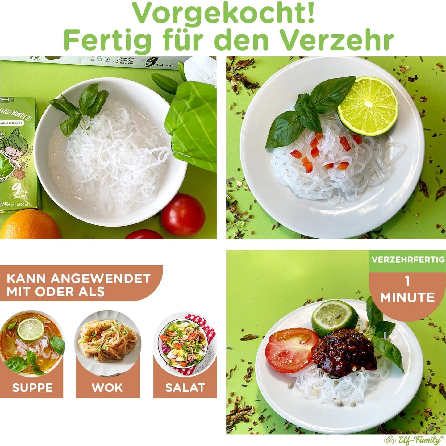 Elf-Family 270g x6er Box(12er Pack) Bio Konjak Nudeln Ultra Low Carb Shirataki Nudeln Vegan Glutenfrei-Instant Nudeln ohne Kohlenhydrate/Keto/Kalorienarme/Fettfrei/Zuckerfrei -Spaghetti MHD: 11.12.2026