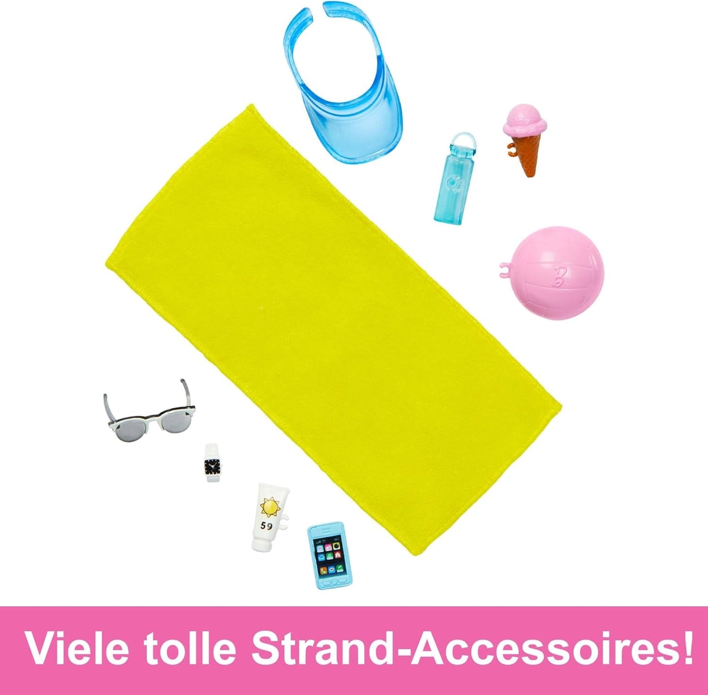 Barbie Ken – Blonde Puppe mit blauem Hemd und Badeschürze, Strandzubehör und Wasserball für kreatives Spielen, ab 3 Jahren, HPL74