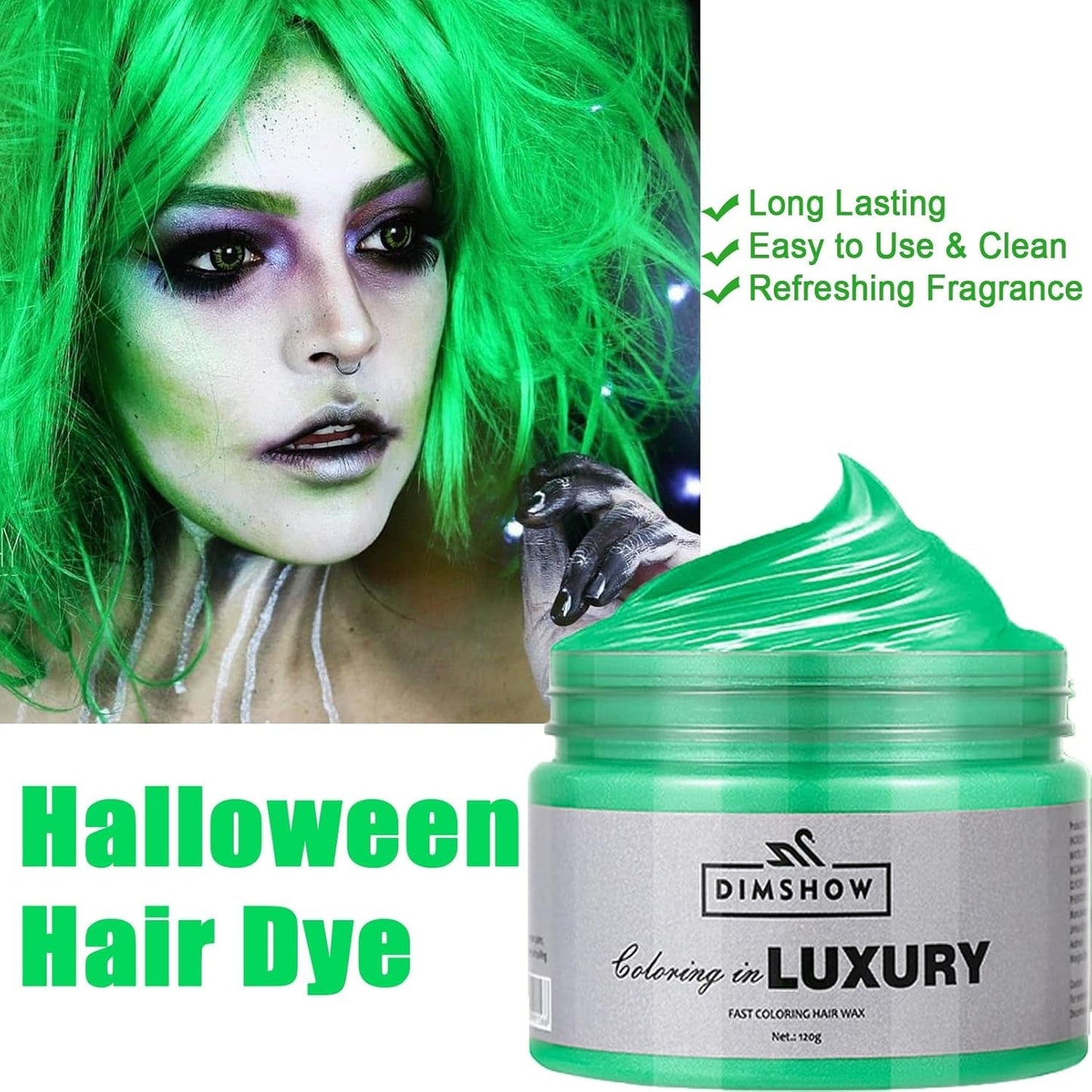 Grünes temporäres Haarwachs, Crazy Green temporäres Haarspray, waschbarer semipermanenter Schlamm, einmalige Haarfarbe, sofortige Styling-Haarpastenschlamm, natürliche Haarfarbe für Partys, Aktivitäten und Halloween Naty Shop Haarfärbemittel
