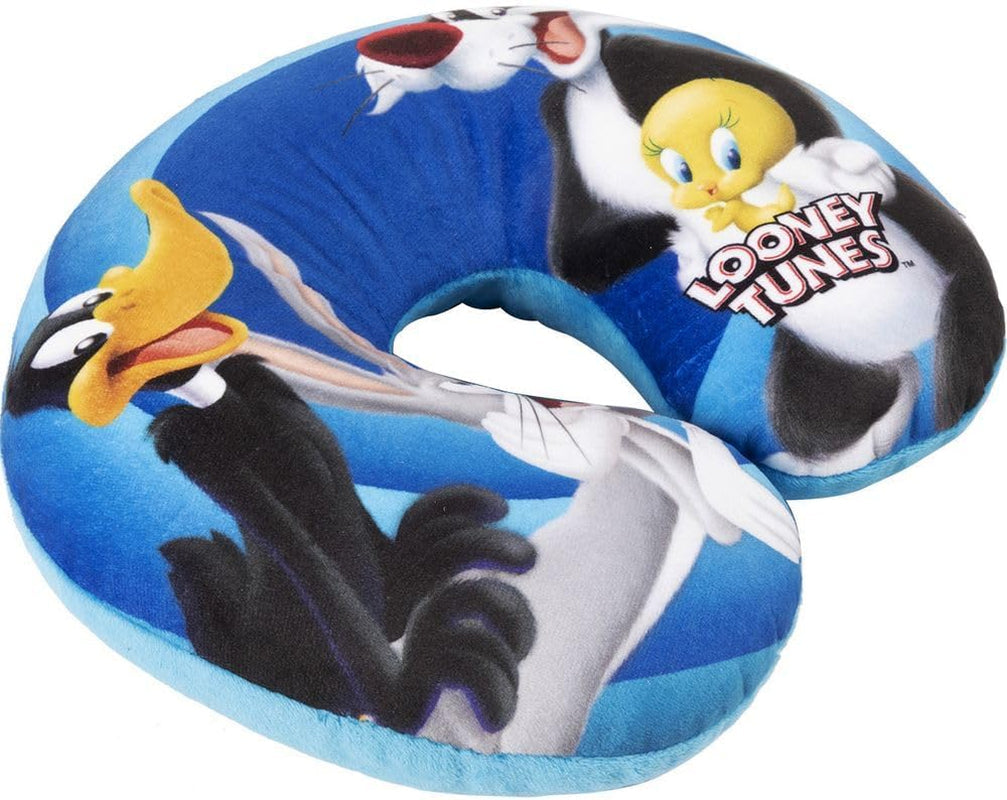 Warner Bros. Looney Tunes Baby-Nackenkissen für Mädchen, weiches Reise-Auto, Bugs Bunny, Daffy Duck, Silvestro Titti, Comfort Cartoon, Blau, Naty Shop Reisekissen