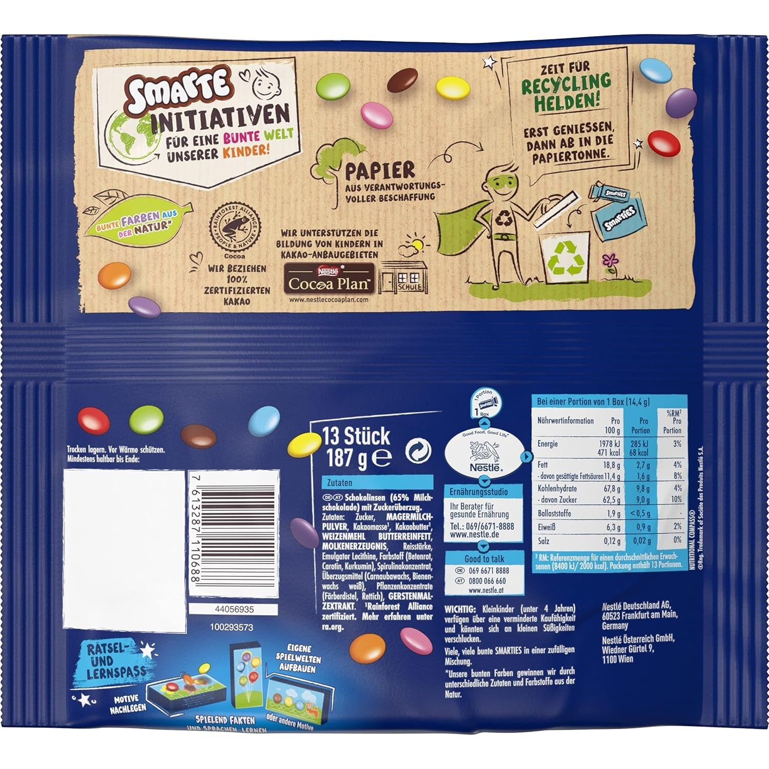 Nestlé SMARTIES Mini, einzeln verpackte kleine Linsen mit Milchschokolade, 3er-Pack (1 x 187 g)