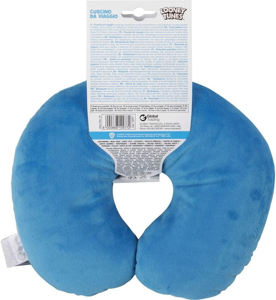 Warner Bros. Looney Tunes Baby-Nackenkissen für Mädchen, weiches Reise-Auto, Bugs Bunny, Daffy Duck, Silvestro Titti, Comfort Cartoon, Blau, Naty Shop Reisekissen