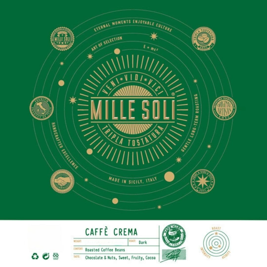 Caffè Crema – In Sizilien geröstete Kaffeebohnen – Traditionelles Langzeitröstverfahren mit perfekter Crema, 250g-Beutel, extra niedriger Säuregehalt für Vollautomaten und Siebträger
