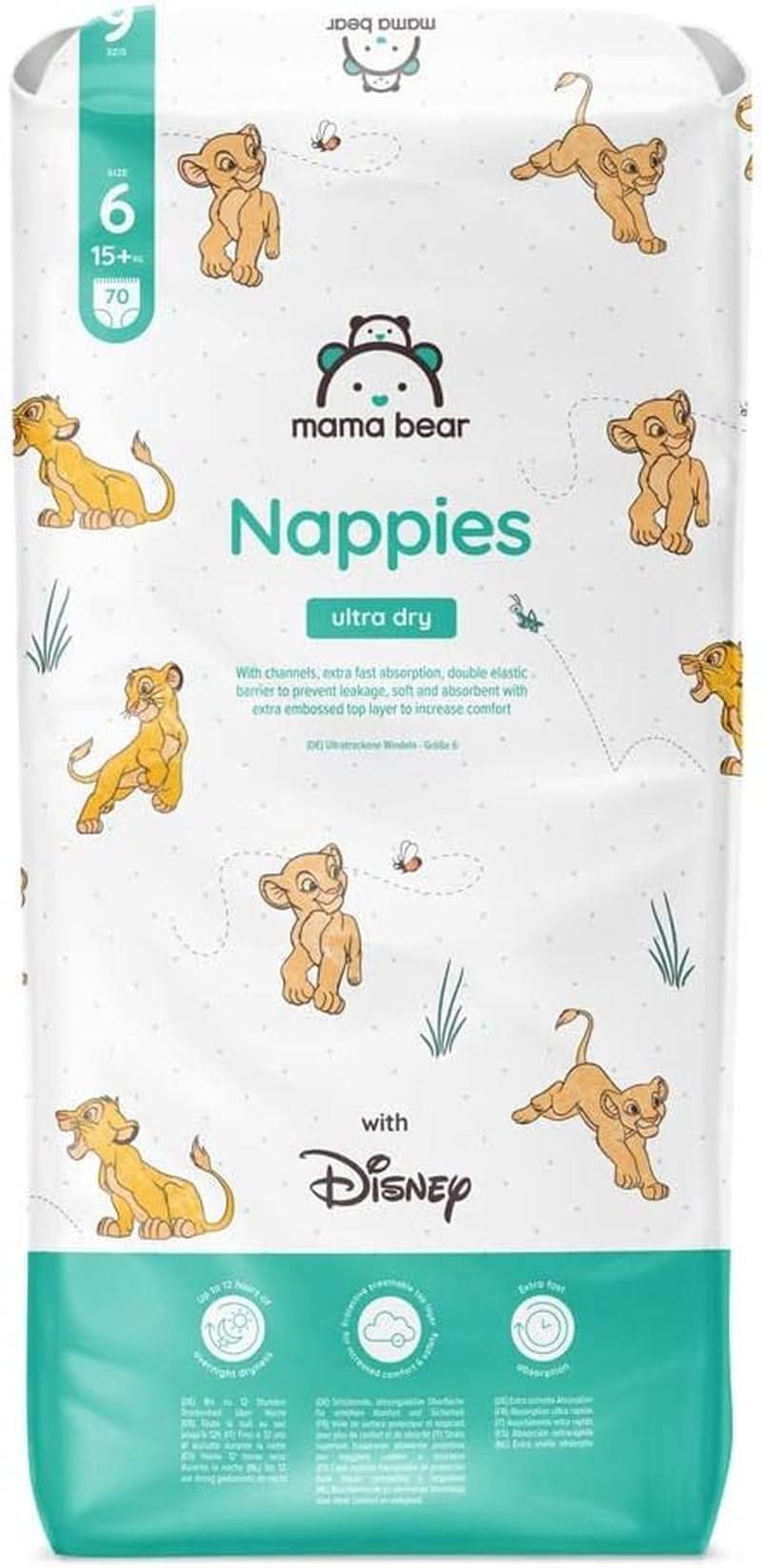 Mama Bear Disney Ultra Dry Windeln, Größe 4 (8–14 kg), Weiß, 84 Stück (1 Packung), Naty Shop, Größe 6 (15+ kg), Einzelpackung