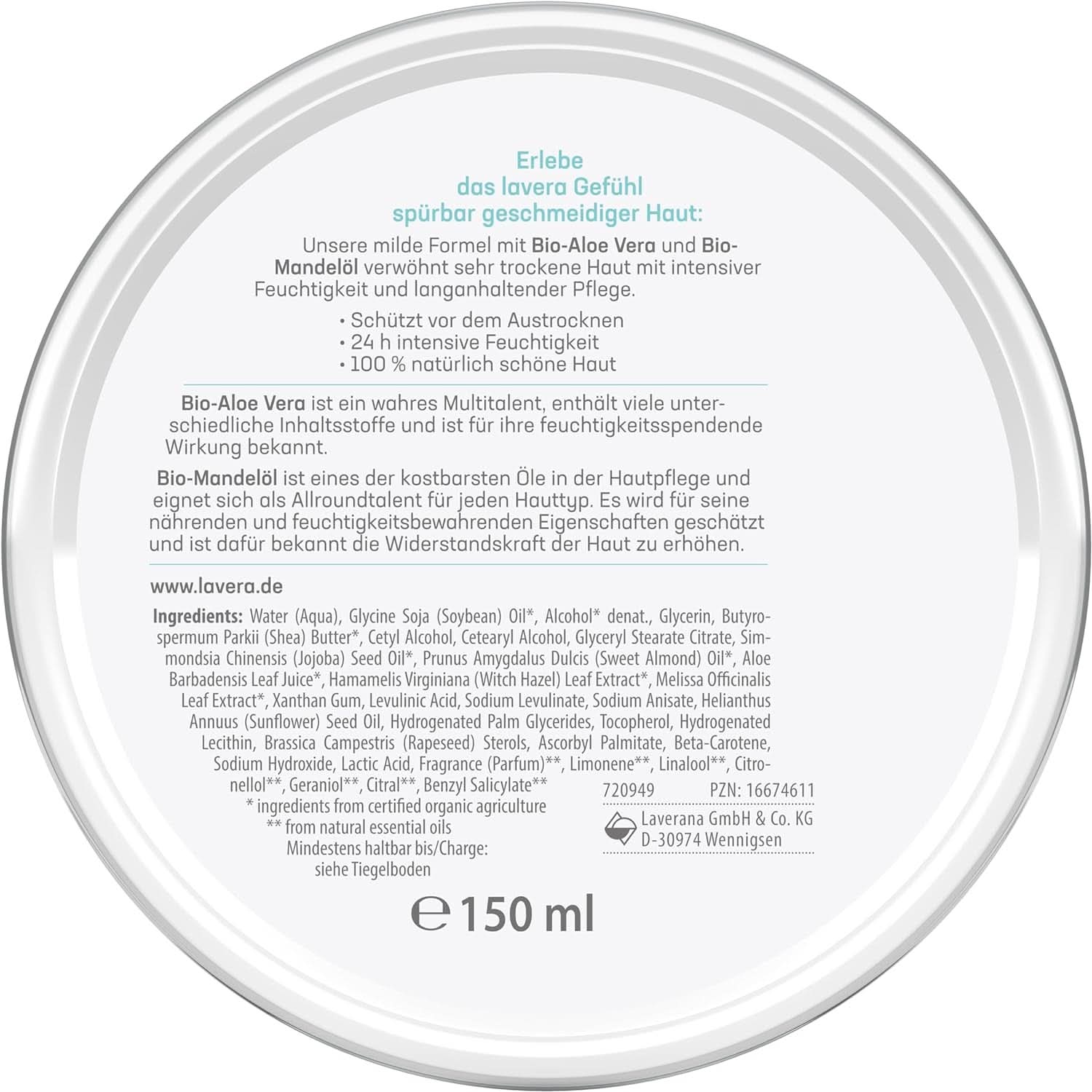 Lavera Basis Sensitiv, Intensivpflege für trockene Haut mit Aloe Vera und Mandelöl, 150 ml Naty Shop