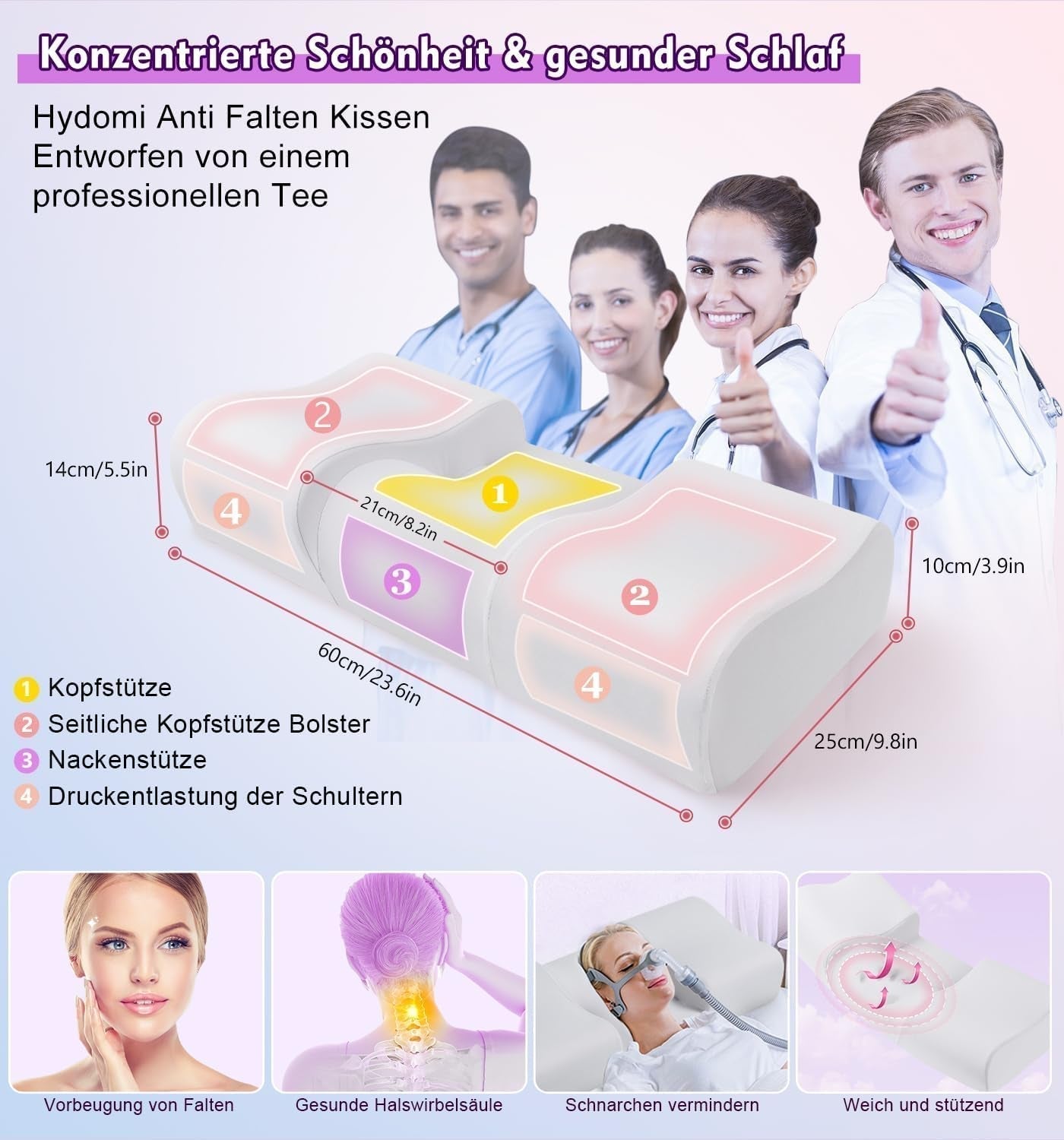 Hydomi Anti-Falten-Kissen, 2-in-1 Anti-Aging-Schönheitskissen, orthopädisches Nackenstützkissen, Nacken- und Schulterschmerzen, Memory-Schaum-Kissen, um Ihren Kopf gerade zu halten, orthopädische Nackenkissen, Naty Shop