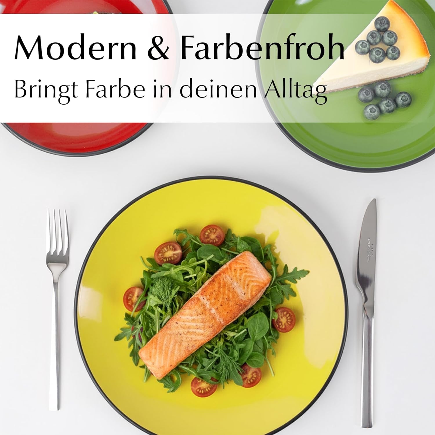 MIAMIO – Set mit 6 Tellern/Speisetellern aus Keramiksteinzeug – Le Papillon-Kollektion (bunt, kleine Teller (6x))