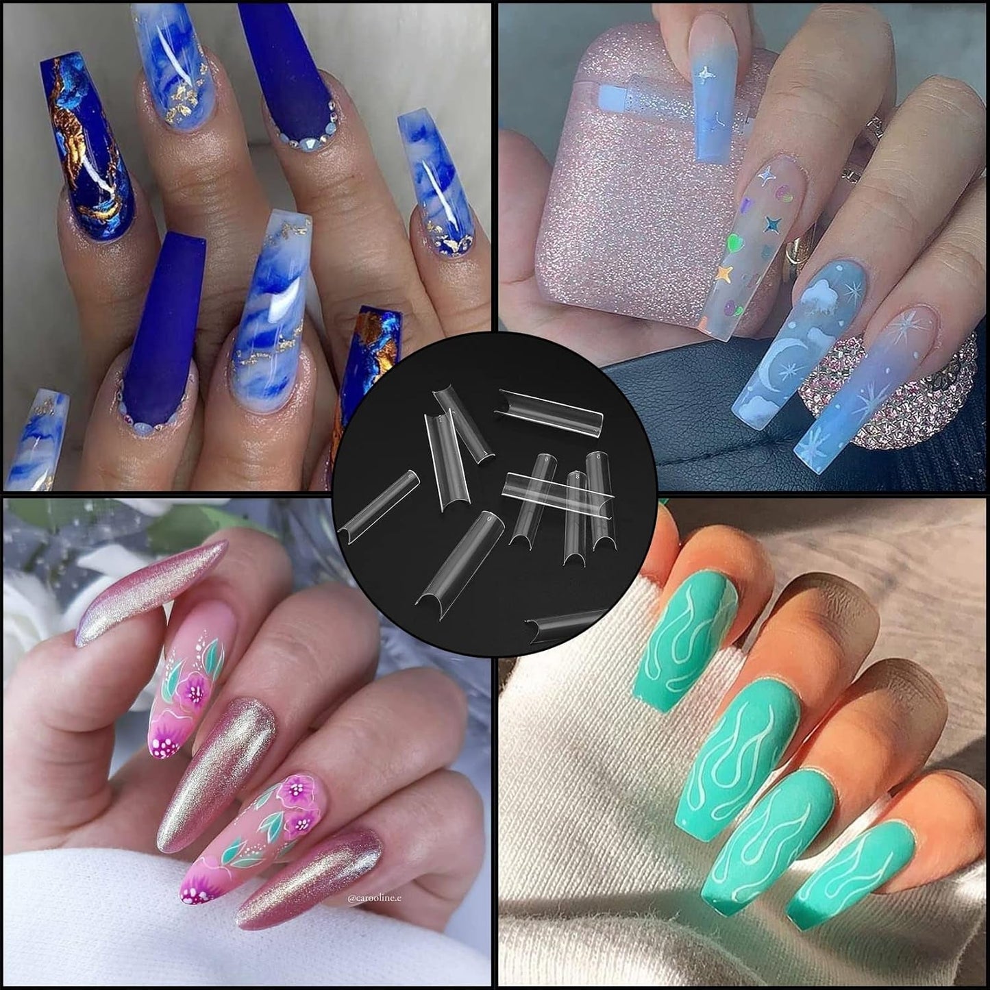 200 Stück künstliche Nagelspitzen, Acryl-Kunstnagelspitzen, französische Kunstnagelspitzen, extra lange, gerade, quadratische, klare Kunstnagelspitzen für DIY-Nagelstudios