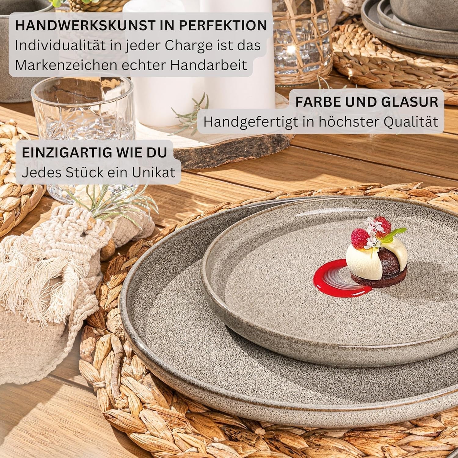 SÄNGER Cairo Clay | 24-teiliges Geschirrset, Steinzeug-Geschirrset für 6 Personen, 6 Teller, 6 Dessertteller, 6 Nudelschalen, 6 Servierschüsseln, graues Geschirrset | DIE VALUE-KOLLEKTION