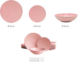 ECHTWERK Vintage-Geschirrset, 12-teilig, natürliches Design „Blanka“, 4 Personen, elegantes strukturiertes Steingut-Geschirrset mit 4 Speisetellern, 4 Beilagentellern und 4 Speisetellern, Rosa