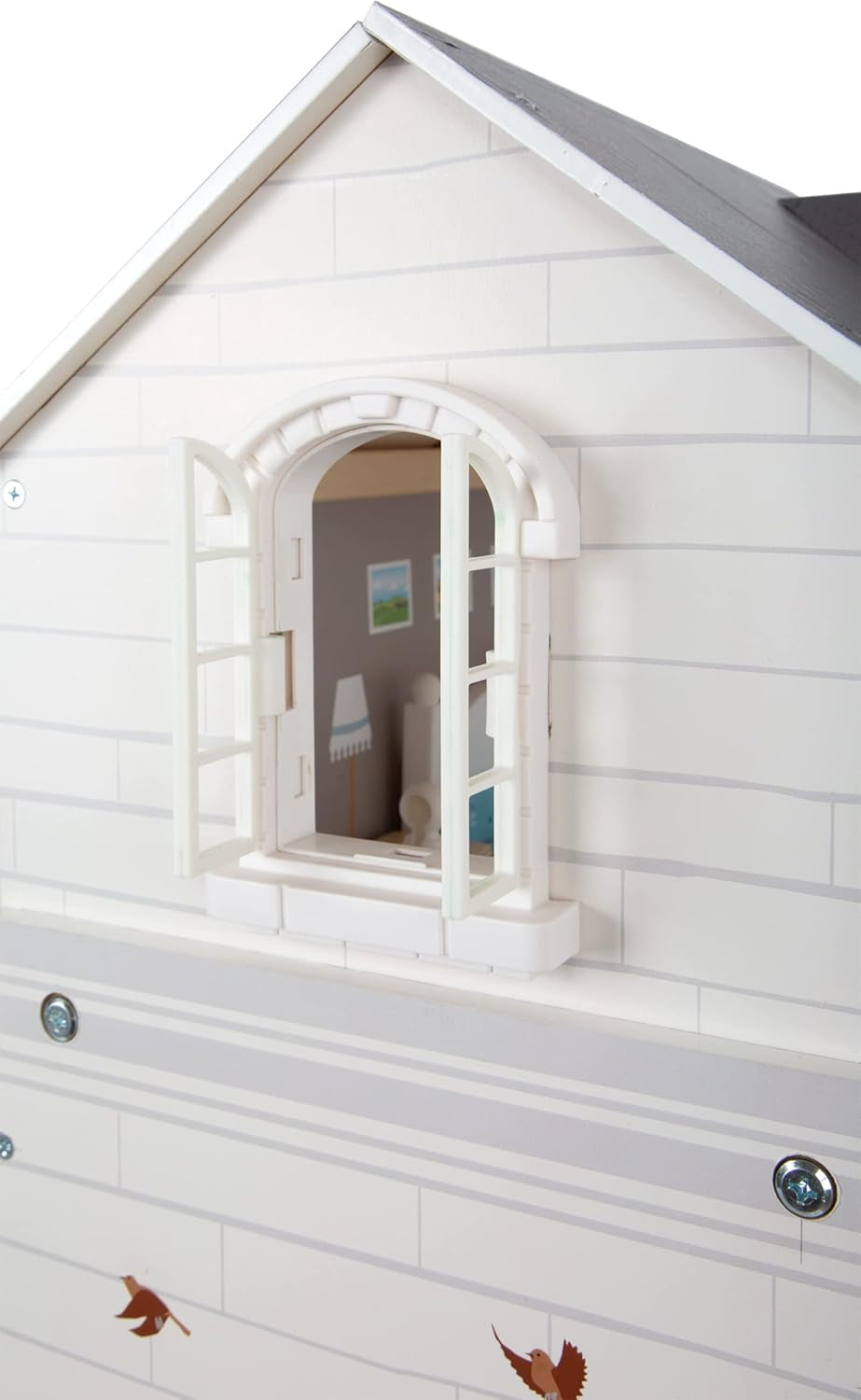 Small Foot Puppenhaus 3-stöckiges Stadthaus aus Holz mit offener Vorderseite und 12 Möbeln für Kinder ab 3 Jahren 11802 Weiß Grau Puppenhäuser Naty Shop