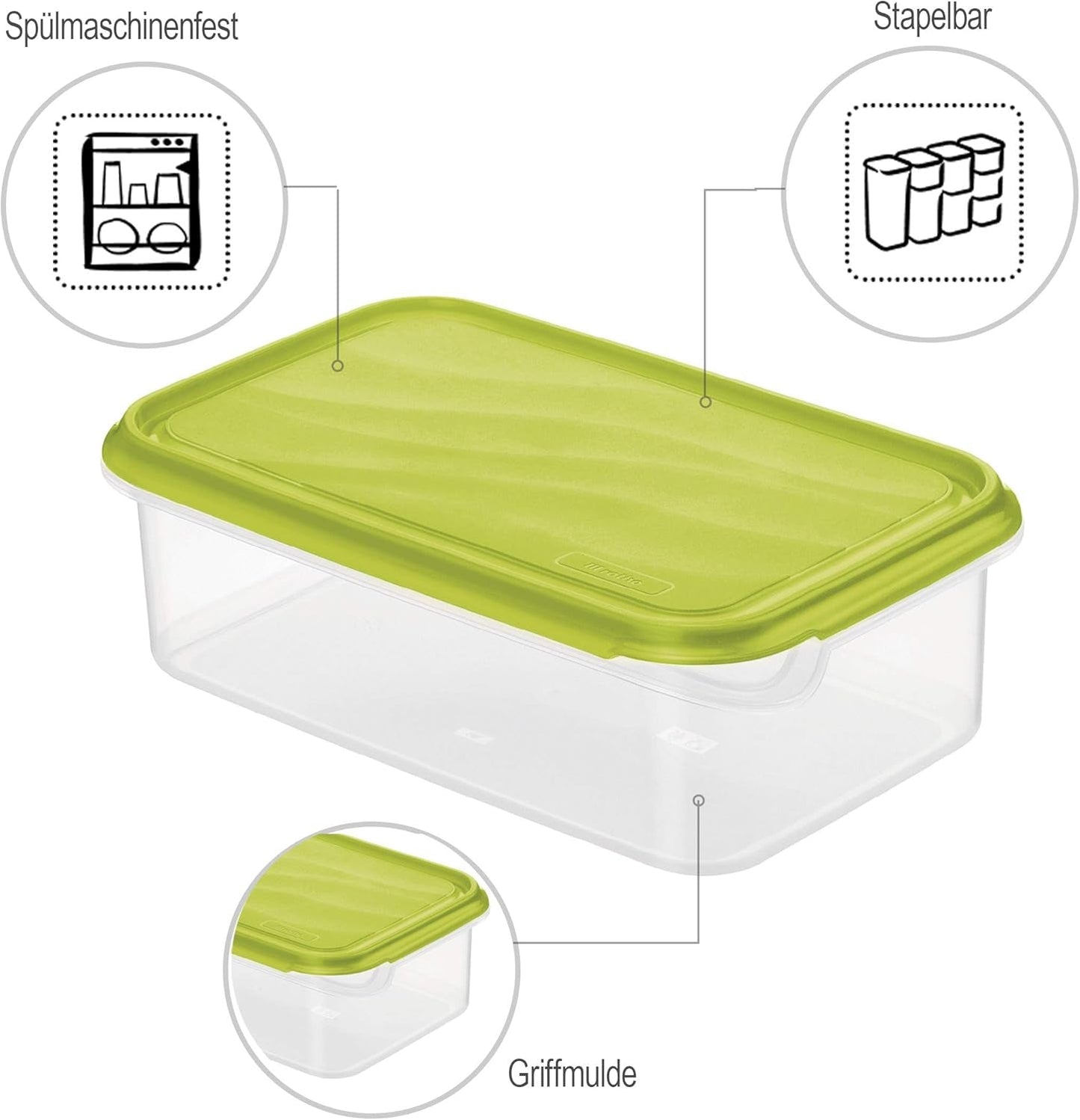 Rotho Rondo Frischhaltedose 1,5l mit Deckel, BPA-freier Kunststoff (PP), transparent/grün, 1,5l (24,0 x 16,0 x 7,5 cm) Frischhaltedosen Naty Shop