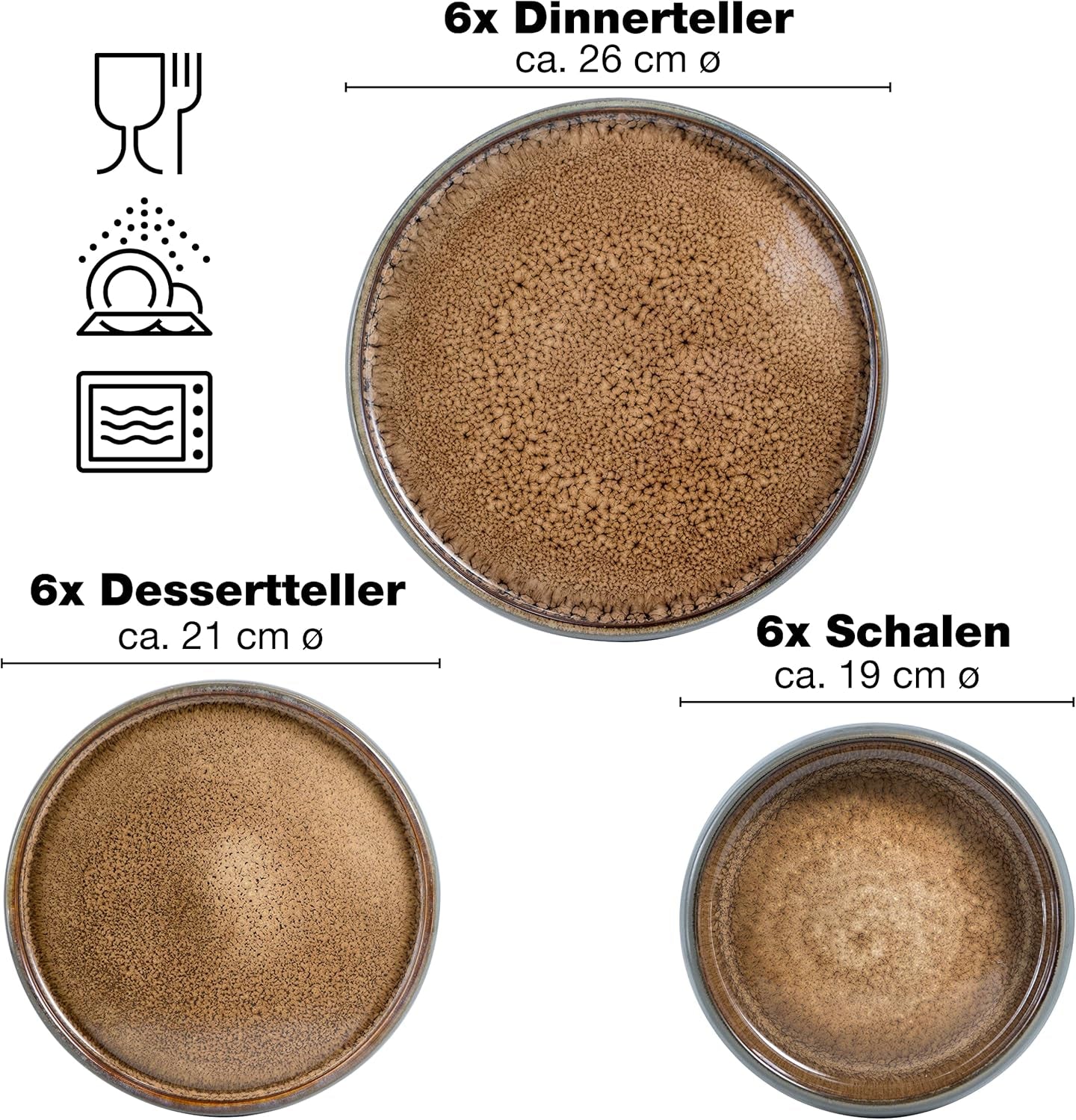 Moritz & Moritz SOLID 18-teiliges Steingut-Geschirrset für 6 Personen – Geschirrset für 6 Personen, bestehend aus 6 Speisetellern, 6 Desserttellern und 6 Speisetellern