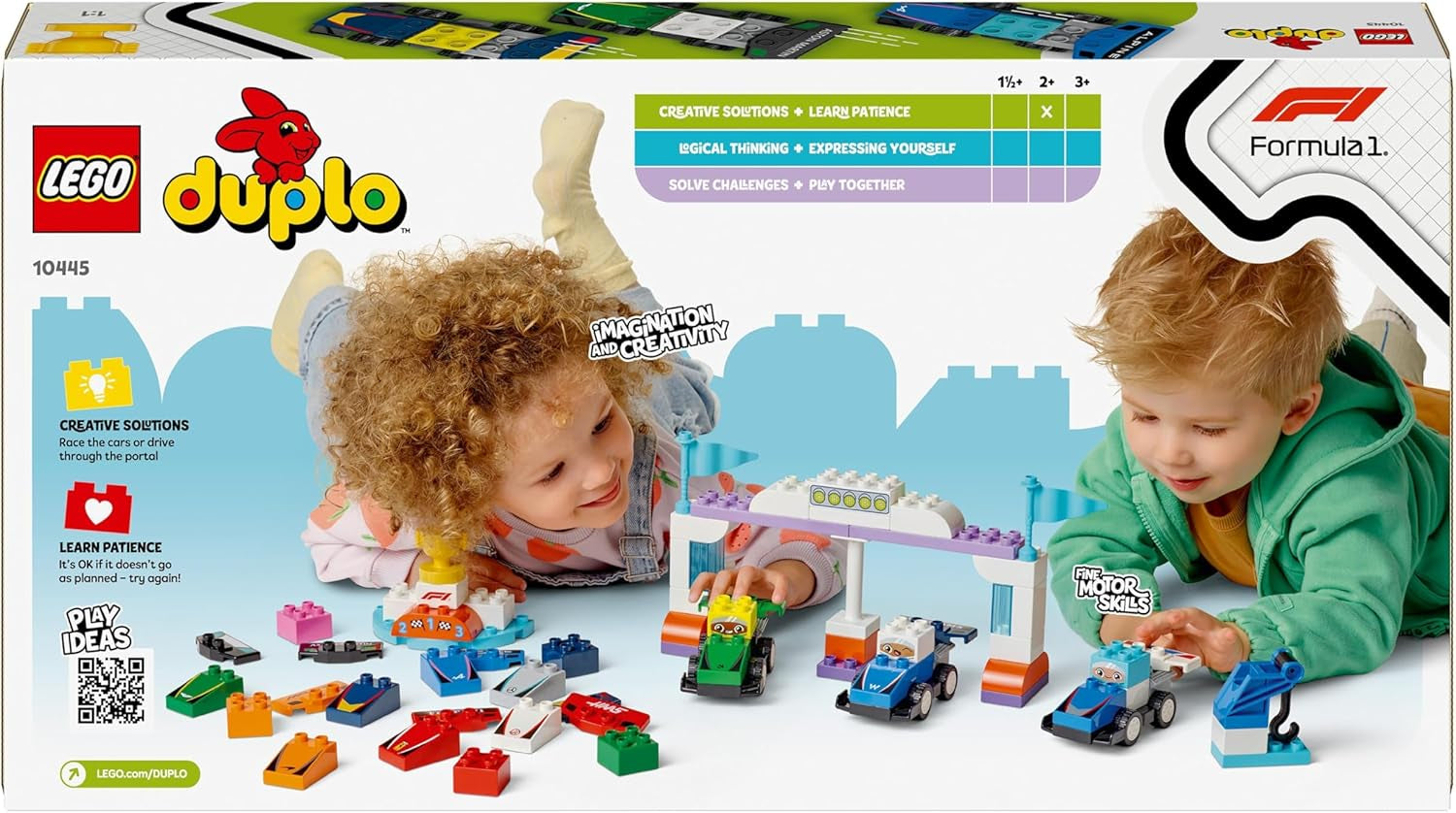 LEGO DUPLO Town F1 Team Rennwagen mit Rennfahrern, Bauspielzeug für die ganze Familie, fantasievolles Spielerlebnis, Geburtstagsgeschenk für Kleinkinder, Jungen und Mädchen ab 2 Jahren 10445 Bausets Besuchen Sie den LEGO-Store