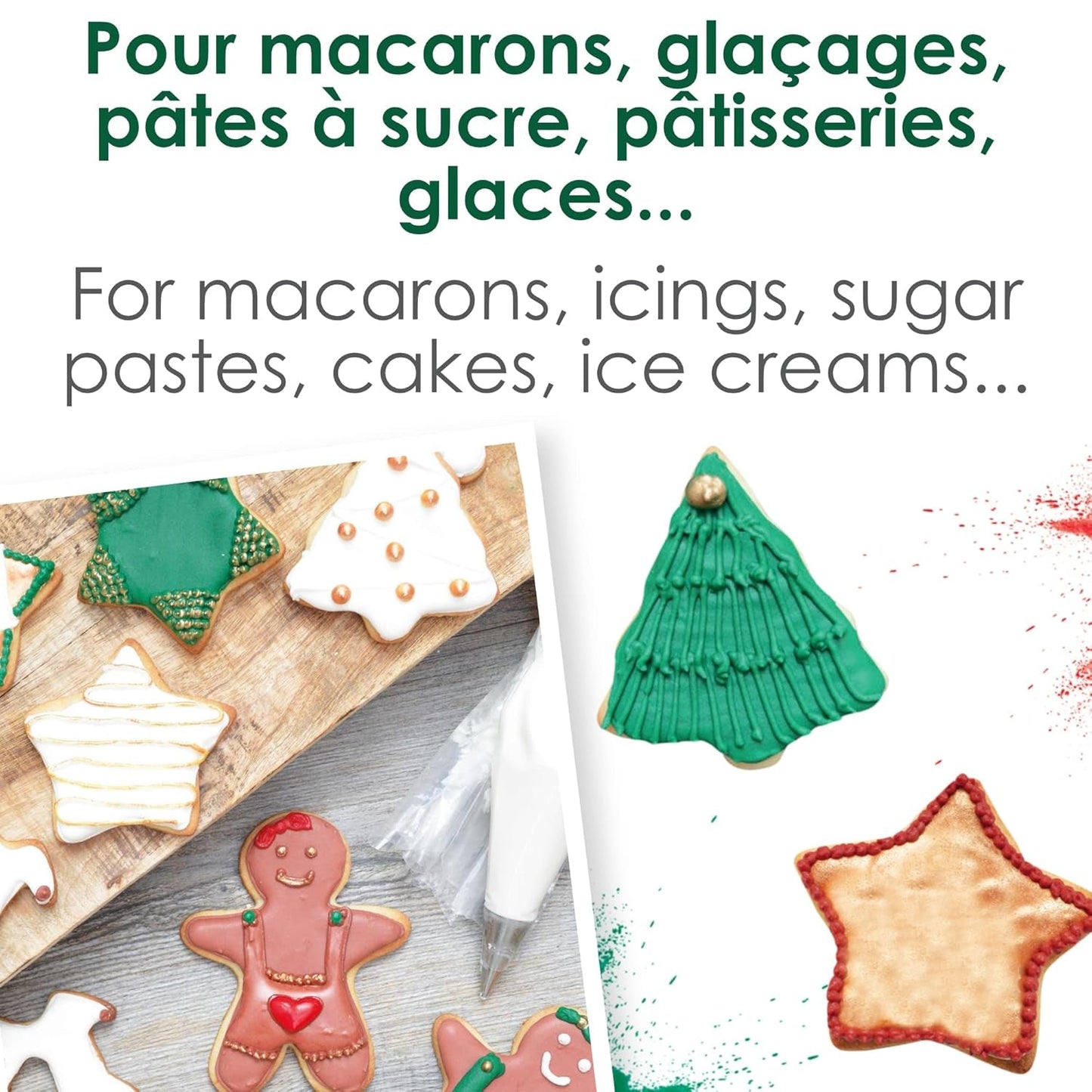 Scrapcooking – Set mit 3 pulverisierten Weihnachts-Lebensmittelfarben – Rot, Grün, Gold – Essbare Lebensmittelfarben zum Backen, Kuchen, Kekse, Gebäck, Teig, Fondant – Weihnachtsdekorationen – 4018
