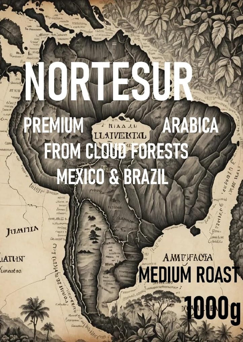 Norte Sur Kaffee, starker Kaffee zum täglichen Mahlen. 100 % Arabica aus Mexiko und Brasilien.