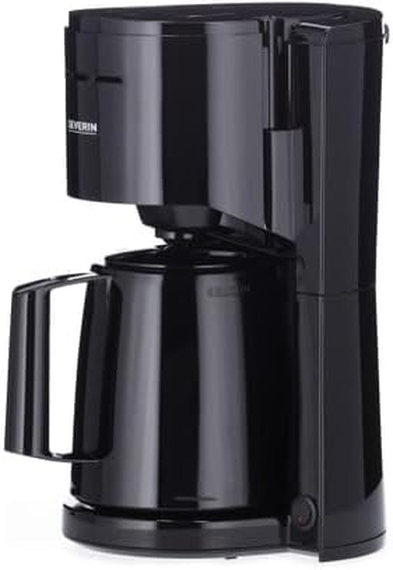 SEVERIN Filterkaffeemaschine mit Thermokaraffe, Kaffeemaschine für bis zu 8 Tassen, attraktiver Filterkaffeebereiter mit isolierter Karaffe, Schwarz, 1 Liter, KA 9306