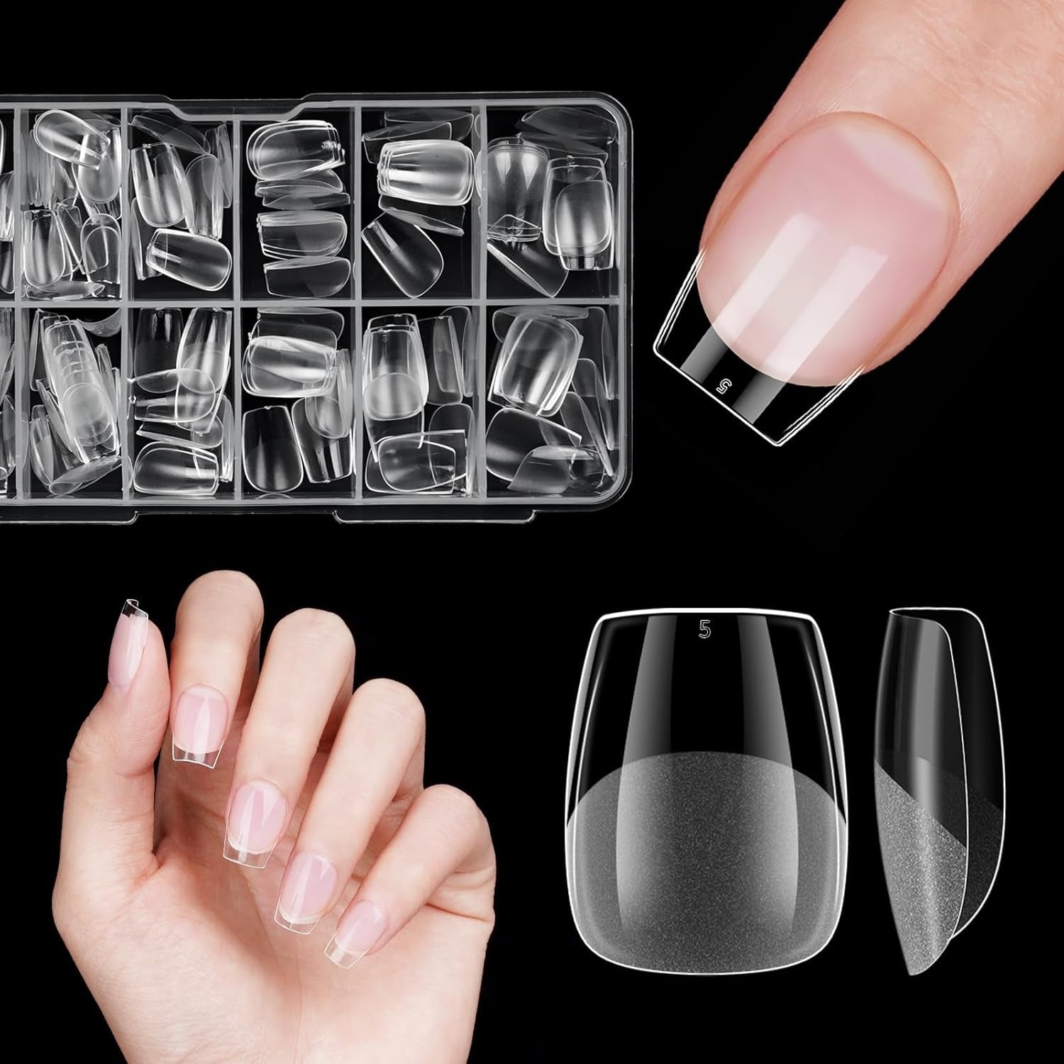 Kurze künstliche Nägel, Ballerina, 120 Stück, zum Aufkleben, 12 Größen, kurze künstliche Nägel, weiche Gel-Nagelspitzen mit vollständiger Abdeckung für kurze Gelnägel, S