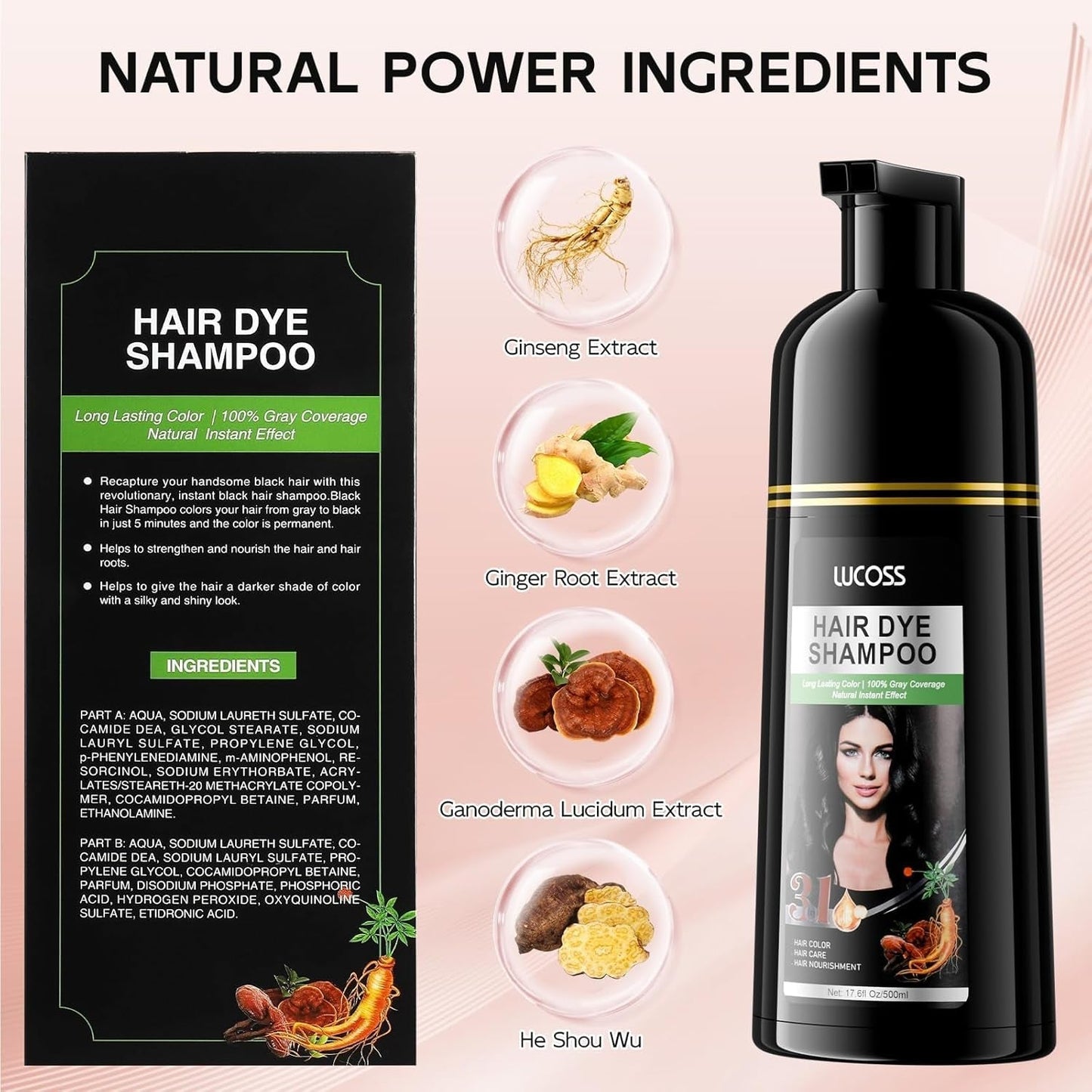 Sofortiges Shampoo für schwarzes Haar, natürliches Haarfärbe-Shampoo, 100 % graue Abdeckung – einfache und schnelle, semi-permanente Farbe für schwarzes Haar, Haarfärbe-Shampoo für Männer und Frauen. Haarfärbe-Naty-Shop