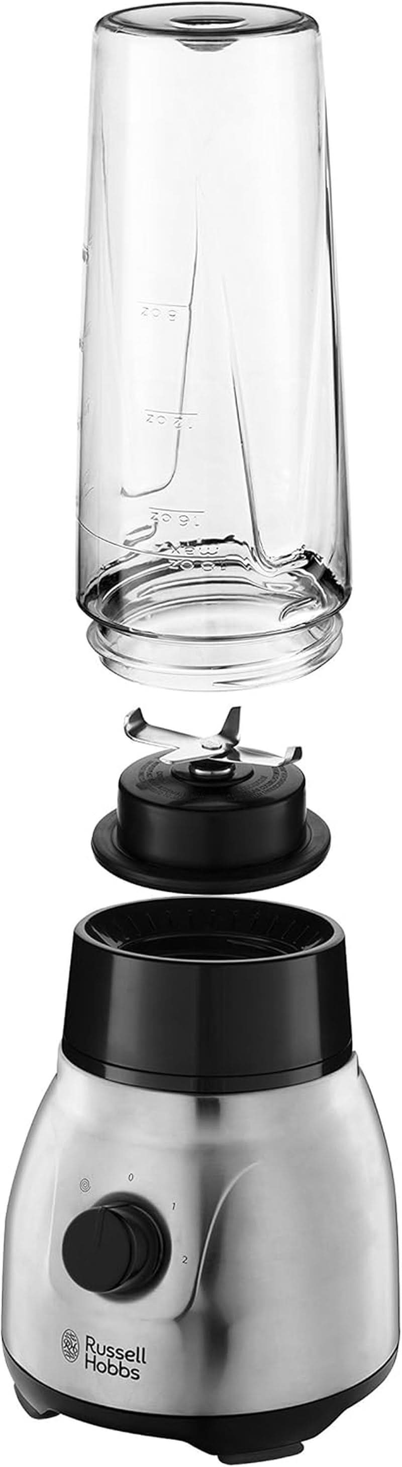 Russell Hobbs Standmixer 2-in-1 [1,5L Glasbehälter Mixer & 0,6L Mini Smoothie Maker -To-Go-Trinkflasche inkl. Deckel] Spülmaschinenfest, Impuls-/Ice-Crush-Funktion, Becher BPA Frei, Edelstahl 23821-56 Kitchen Naty Shop