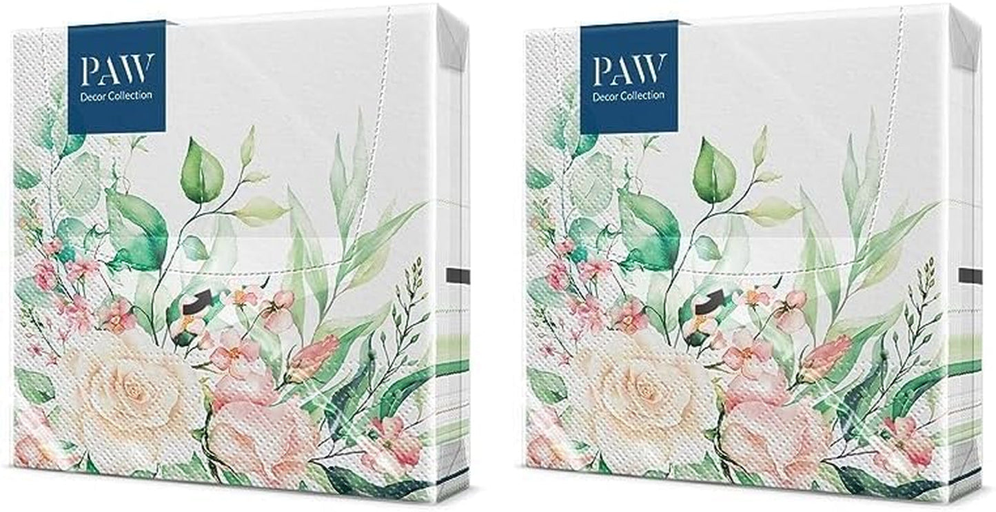 PAW - 3-lagige Servietten (33 x 33 cm) I 20 Stück I Perfekt für Geburtstage, Partys, Hochzeiten, Kommunionen und Feiertage I Farbige Papierservietten – Blumen, Rosen I Farbe: Floral Moments (2er-Pack)