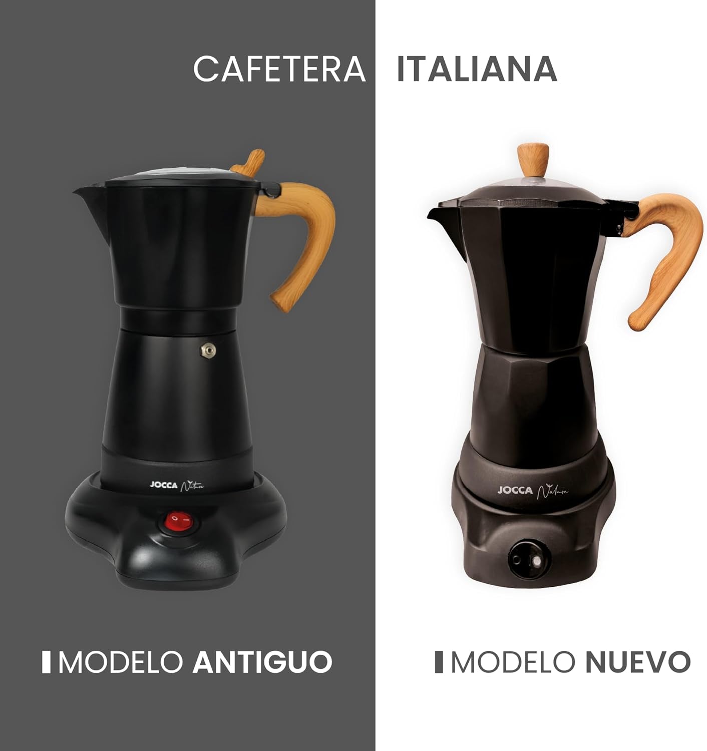 Jocca italienische elektrische Kaffeemaschine, Aluminium, 6 Tassen, tragbare manuelle Kaffeemaschine mit Holzgriff, schwarzer Mokka-Stil