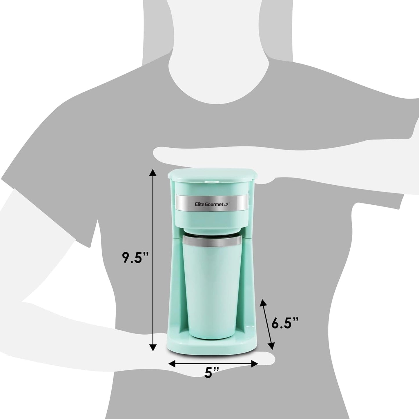 EHC113M# Kompakter persönlicher Filter-Espressobereiter für Einzelportionen mit Edelstahl-Reise-Thermobecher im Inneren, gemahlener Kaffee, wiederverwendbarer Filter, Mintgrün, 400 ml